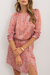 Tomato Red Leopard Print Side Slit Mini Dress